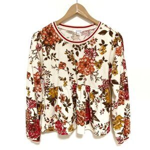 Eyeshadow Floral Peplum Pullover Sweater Long Sleeve Small